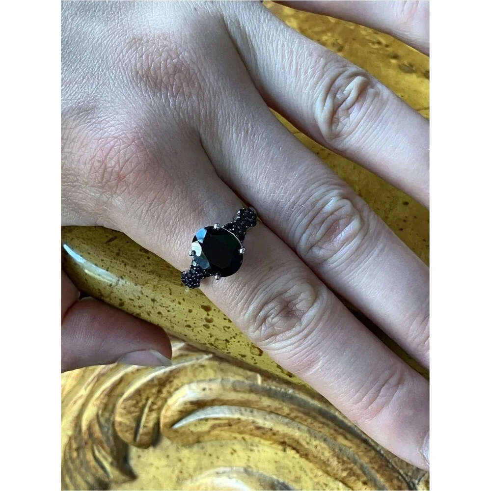 Natural Black Spinel Sterling Silver Ring Size 8